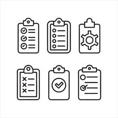 Task & Checklist Clipboard Line Icons Set