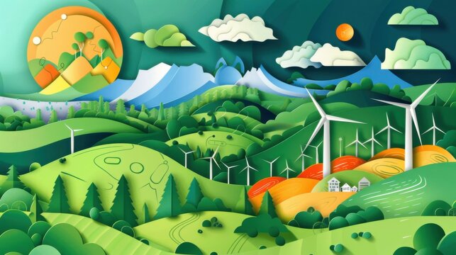 Sustainable Energy Landscape with Wind Turbines and Renewable Resources
