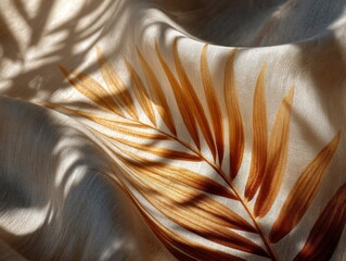 Beige Fabric with Gold Leaf Embroidery and Shadow