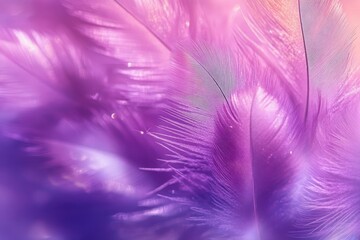 Obraz premium Close-up of soft delicate feathers in shades of purple and pink with fine intricate barbs and a glowing, ethereal appearance