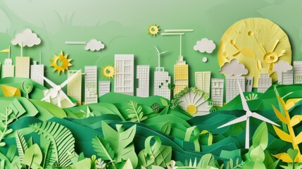 Sustainable Cityscape with Wind Turbines and Greenery