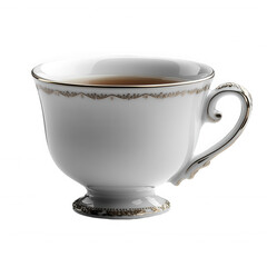 Elegant White Teacup with Gold Accents on Transparent Background