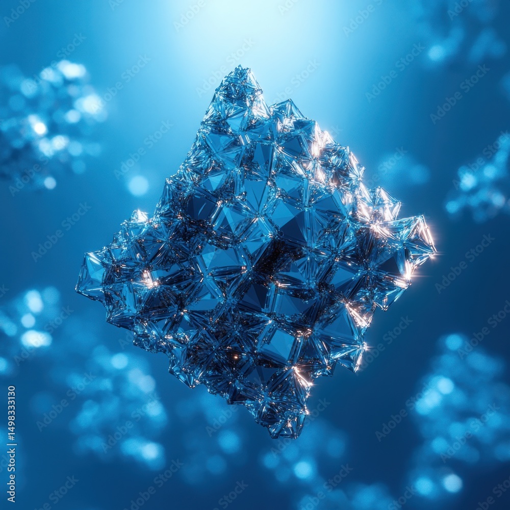 Wall mural futuristic crystalline geometric shape with multiple interconnected triangular facets glowing softly