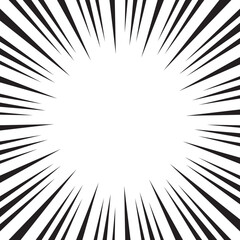 Fototapeta premium Manga comic explosion, motion or movement effect, vector background. Manga anime cartoon radial speed lines and abstract pattern for comic book burst, flash ray or explode bang action