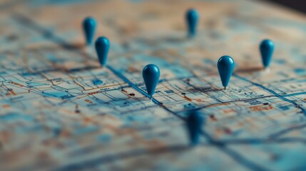 Markers pinpointed on a city map indicating various locations for navigation and exploration
