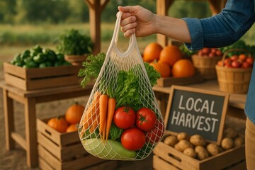 Fresh Local Harvest Sustainable Shopping with Reusable Produce Bags