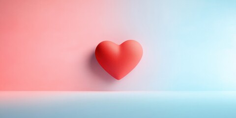 Red heart shape centered against a clean background transitioning from soft pink on the left to light blue on the right, conveying warmth and calmness