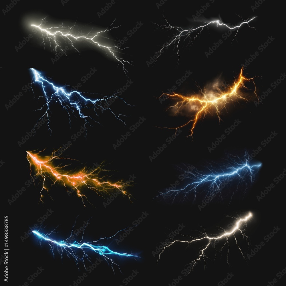 Wall mural lightning thunder design element set