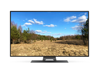 Smart tv with autumn landscape on screen