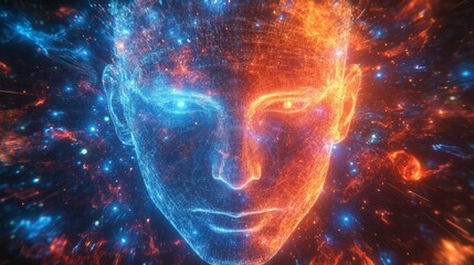 Cosmic digital consciousness explores the uncharted realms of virtual existence and creation in a vibrant visual odyssey