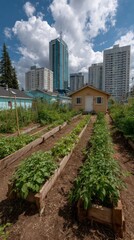 Fototapeta premium Urban Garden Amidst City Buildings