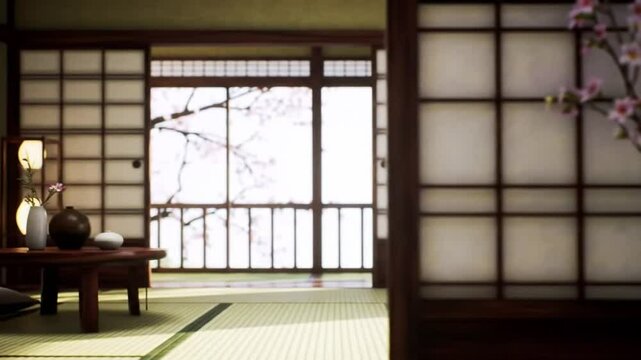 Traditional Japanese room featuring tatami mats and sliding shoji screens