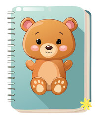 notebook displays a cute bear waving cheerfully vector illustration