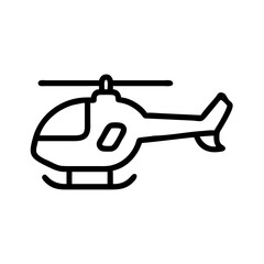 Simple outline drawing of a chopper with rotor blades and landing skids for travel and rescue uses