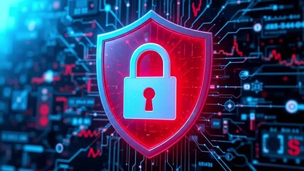 VPN symbol on shield with HUD elements displaying real-time network traffic.mp4 - Powered by Adobe