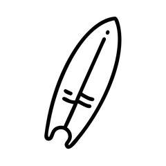 Simple drawing of a surfboard with a fin and two side fins on a white background design style