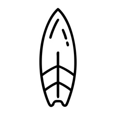 A simple outline drawing of a surfboard with a fin and some design elements in black and white style
