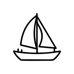 Simple drawing of a sailboat with two sails and a hull on a white background in a minimalist style