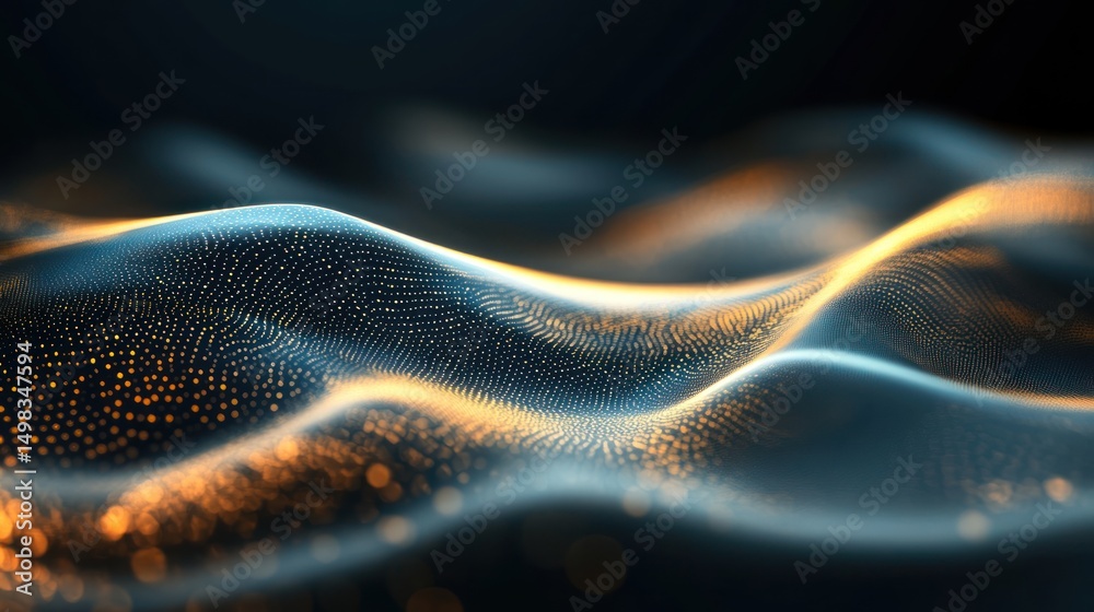 Poster abstract flowing wave pattern formed by a sea of dynamic luminous dots