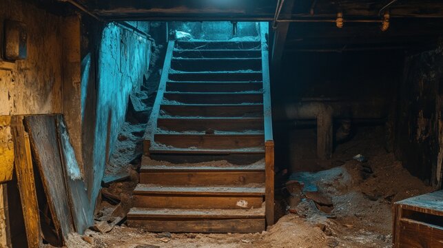 Dusty basement stairs