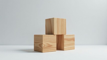 Obraz premium Simple wooden blocks arranged in a balanced, minimalist composition on a clean, bright surface