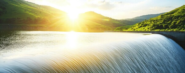 Majestic waterfall cascading at sunrise scenic landscape natural beauty tranquil environment serene viewpoint