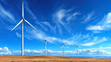 Wind Turbines under a Vibrant Blue Sky