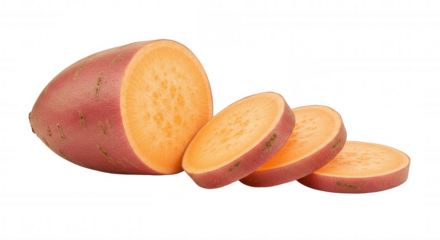 Four slices of sweet potato on transparent background