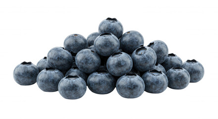 Fresh blueberries in pyramid formation on transparent background