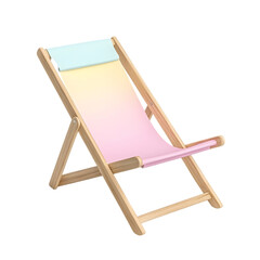 Elegant Minimalist Wooden Beach Chair with a Refined Pink and Blue Cover Isolated on Transparent Background