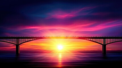 Naklejka premium Majestic Bridge Sunset: A Serene Landscape