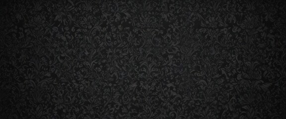 Fototapeta premium Intricate black damask wallpaper; seamless floral vines, gothic pattern, dark background, plant, antique
