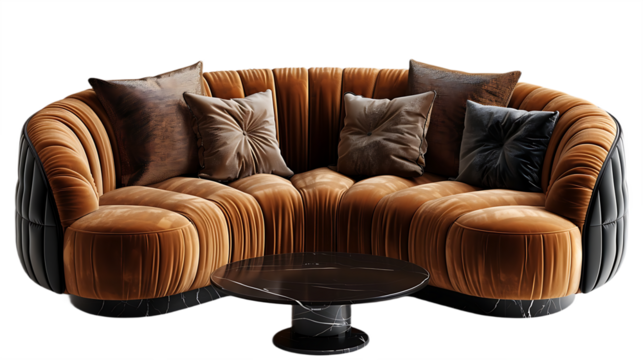 Curved sofa design with luxury art appeal isolated on transparent background