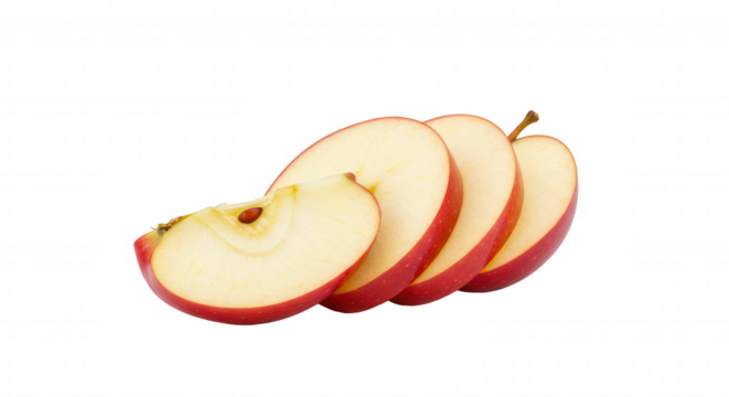 Four apple slices arranged in a radial pattern with transparent background