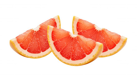 Four grapefruit slices arranged in a fan pattern on transparent background