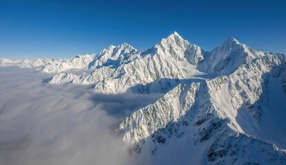 Snowy Mountain Peaks Aerial View