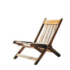 Stylish Minimalist Wooden Beach Chair with a Compact Design Isolated on Transparent Background