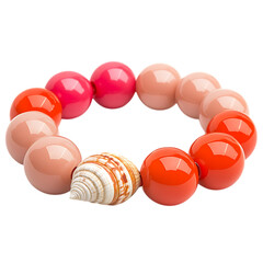 Bold Bracelet with Oversized Glossy Beads in Coral Isolated on Transparent Background