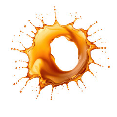 Amber liquid splash forming a circle isolated on transparent background