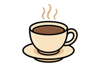 Obraz premium Simple vector illustration of a steaming cup of coffee on a saucer, isolated on a transparent background