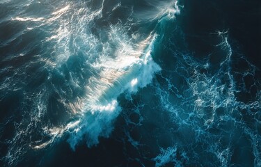 Obraz premium High Angle View Of Powerful Ocean Waves