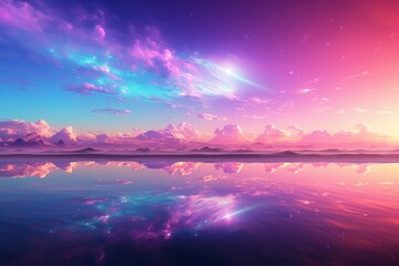 Fototapeta premium 夢幻的な彩雲と鏡面反射の湖畔風景