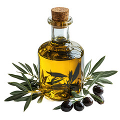 Bottle of Olive Oil with Olives and Leaves on Transparent Background