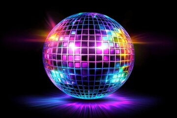 Colorful disco ball with a bright light shining on it