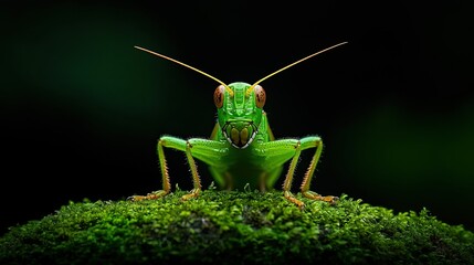 Vibrant Green Grasshopper on Moss