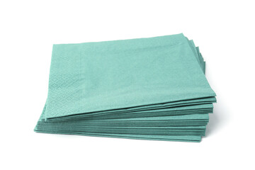 Many green paper handkerchiefs isolated on white