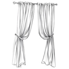 Professional hand-drawn sketch of elegant long curtains on white background