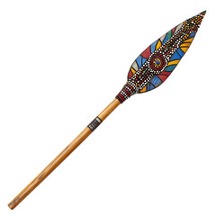 A Wooden Arrow with Aboriginal Rainbow Serpent Scal Isolated on Transparent Background