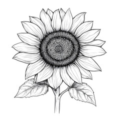 Fototapeta premium Detailed Hand Drawn Sunflower Sketch on White Background - Botanical Illustration for Design Projects