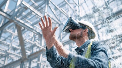 Engineer Using VR Headset for Construction Visualization and Design